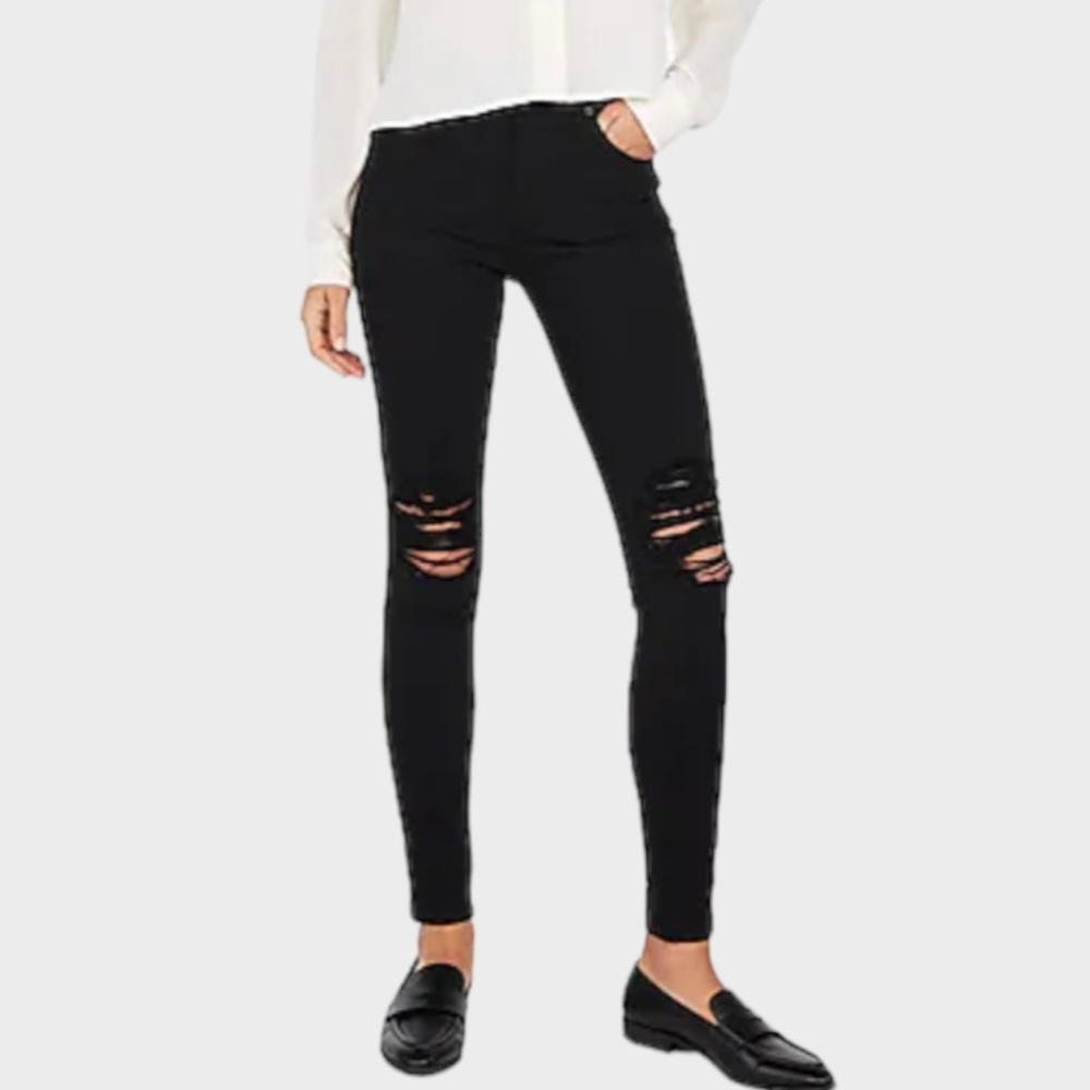 Express High Rise Black Ripped Jean Leggings